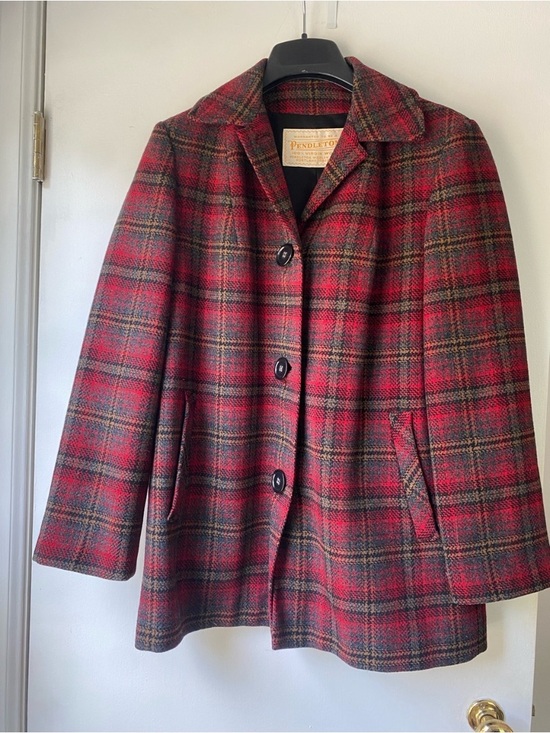 Pendleton Jackets & Blazers - Pendleton Red Plaid Wool Pea Coat